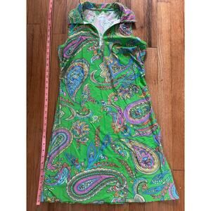 Southwind Apparel Collared Half Zip Green Paisley Shift Dress XS